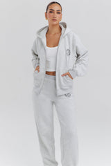 Mirage Light Grey Marl Cotton Fleece-Back Zip Through Hoodie
