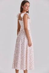 Livia White Rose Print Cotton Midi Sundress