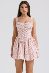 Natassia White Rosebud Print Cotton Mini Dress