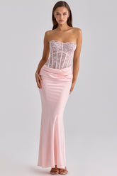 Ayana Pink Lace + Satin Maxi Corset Dress
