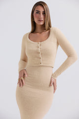 Gene Beige Soft Fluffy Knit Cardigan