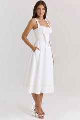 Kim White Cotton Midi Sundress