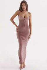 Azalea Soft Pink Velvet Midi Dress