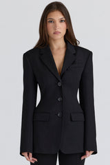 Luella Black Crepe Hourglass Blazer Jacket