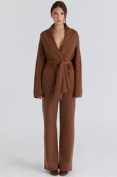 Chelsea Tan Cashmere + Wool Wide Leg Trousers