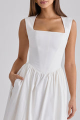 Emmy White Cotton Midi Sundress