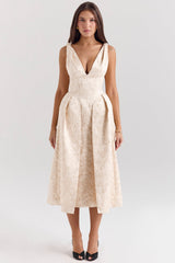 Paloma Ivory Metallic Jacquard Midi Dress