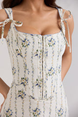 Dionne Cream Daisy Print Stretch Cotton Midi Dress