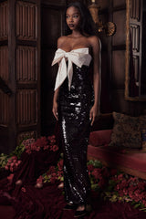 Holly Black Sequin Strapless Bow Dress