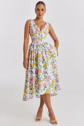 Emmelina White Vintage Rose Print Cotton Corset Sundress