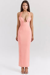 Gianina Sorbet Crepe Halter Maxi Dress