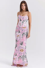 Antonina Pink Floral Corset Maxi Dress