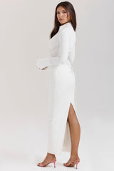 Eden White Cotton Twill Maxi Skirt
