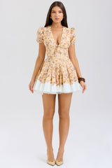 Imani Honeyflower Print Pleated Cotton Mini Dress