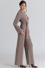 Avery Taupe Wool Wide Leg Trousers