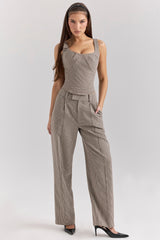 Selma Brown Puppytooth Boned Corset Top