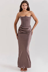Persephone Smoke Strapless Corset Maxi Dress