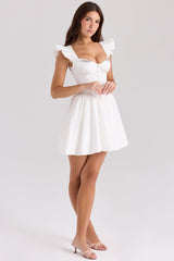 Sisi White Cotton Embroidered Mini Dress