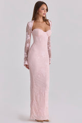 Lucienne Pink Lace Maxi Dress