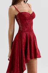 Lola Wine Jacquard Satin Draped Mini Dress