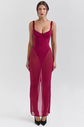 Robina Wine Stretch Mesh Maxi Dress