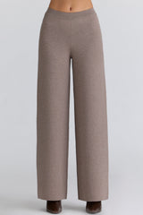 Avery Taupe Wool Wide Leg Trousers