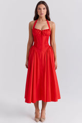 Adabella Italian Tomato Cotton Halter Sundress