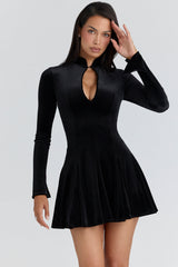 Stella Black Velvet Keyhole Mini Dress