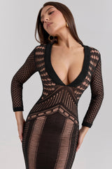 Loula Black Plunge Midi Dress