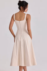 Carlotta Vintage Ivory Twill Silhouette Midi Dress