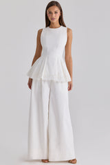 Marnie White Cotton Fitted Lace-Trim Top