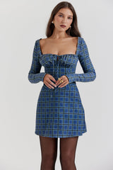 Malika Blue Tartan Corset Mini Dress