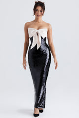 Holly Black Sequin Strapless Bow Dress