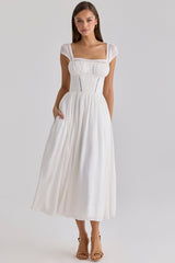 Thea White Voile + Broderie Anglais Maxi Dress