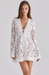Bianca White Custom Lace Long Sleeve Mini Dress
