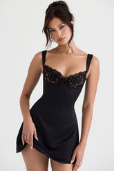 Adriana Black Satin And Lace Mini Dress