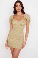 Tanaya Vintage Floral Puff Sleeve Mini Dress