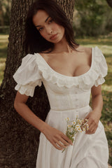 Bella White Broderie Anglais Babydoll Midi Dress