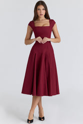 Raisa Wine Lace Back Twill Midi Dress