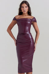 Raven Mulberry Vegan Leather Corset Dress