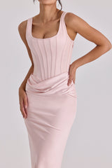 Kira Blush Pink Satin Gathered Maxi Dress