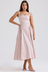 Dorothy White Rosebud Print Cotton Midi Sundress