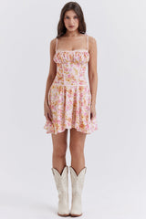 Alejandra Light Lavender Print Corset Dress
