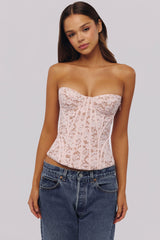 Solaine Baby Pink Floral Lace Boned Corset Top