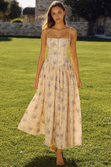 Ysabella Ivory Sweet Peony Floral Print Cotton Midi Sundress