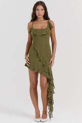 Marcia Olive Ruffle Mini Dress