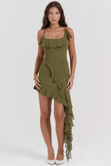 Marcia Olive Ruffle Mini Dress