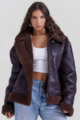 Madden Brown Vegan Shearling Aviator Jacket