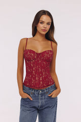 Rania Wine Lace Corset Top
