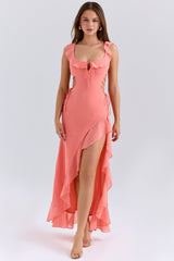 Aloura Coral Georgette Ruffle Maxi Dress